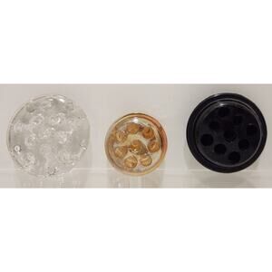 Antique/ Vtg Glass Flower Frogs Black, Iridescent And Clear One Dated/ Marked